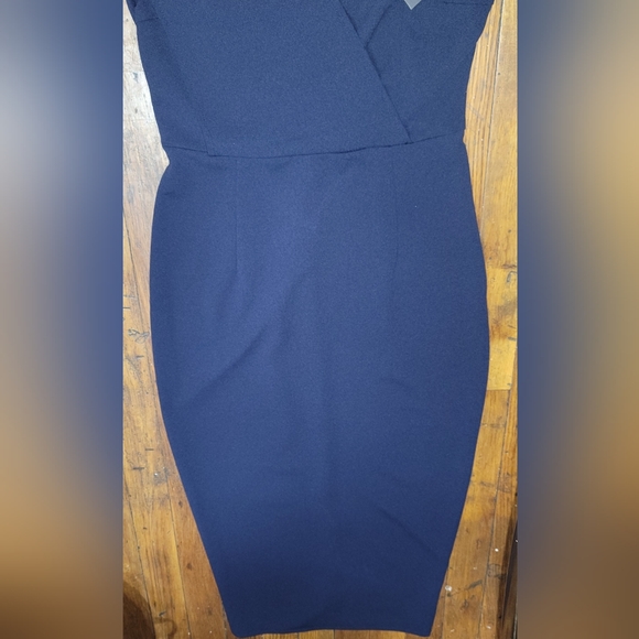 AX París streth slitted darte zipperet sleveless asymmetriecal neckline  blue 6 - Picture 9 of 15